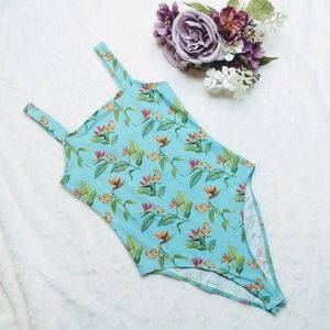Forever 21 Blue Tropical Floral Bodysuit